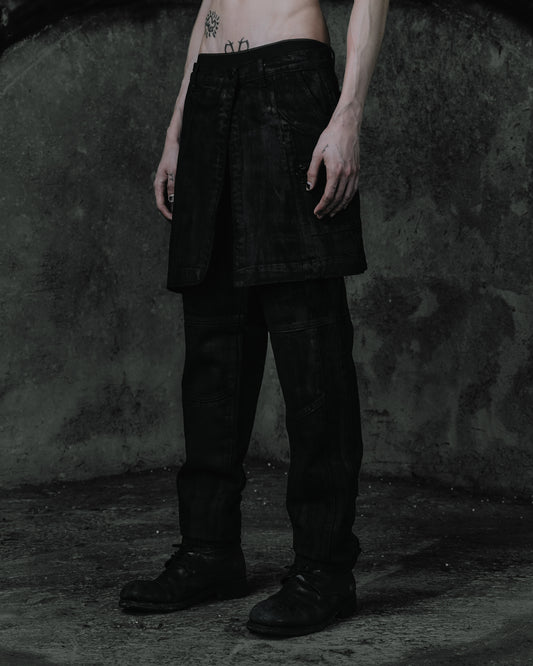 Coated Skirt-Layer Trousers