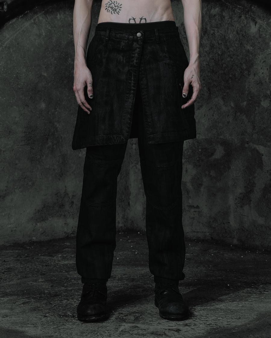 Coated Skirt-Layer Trousers