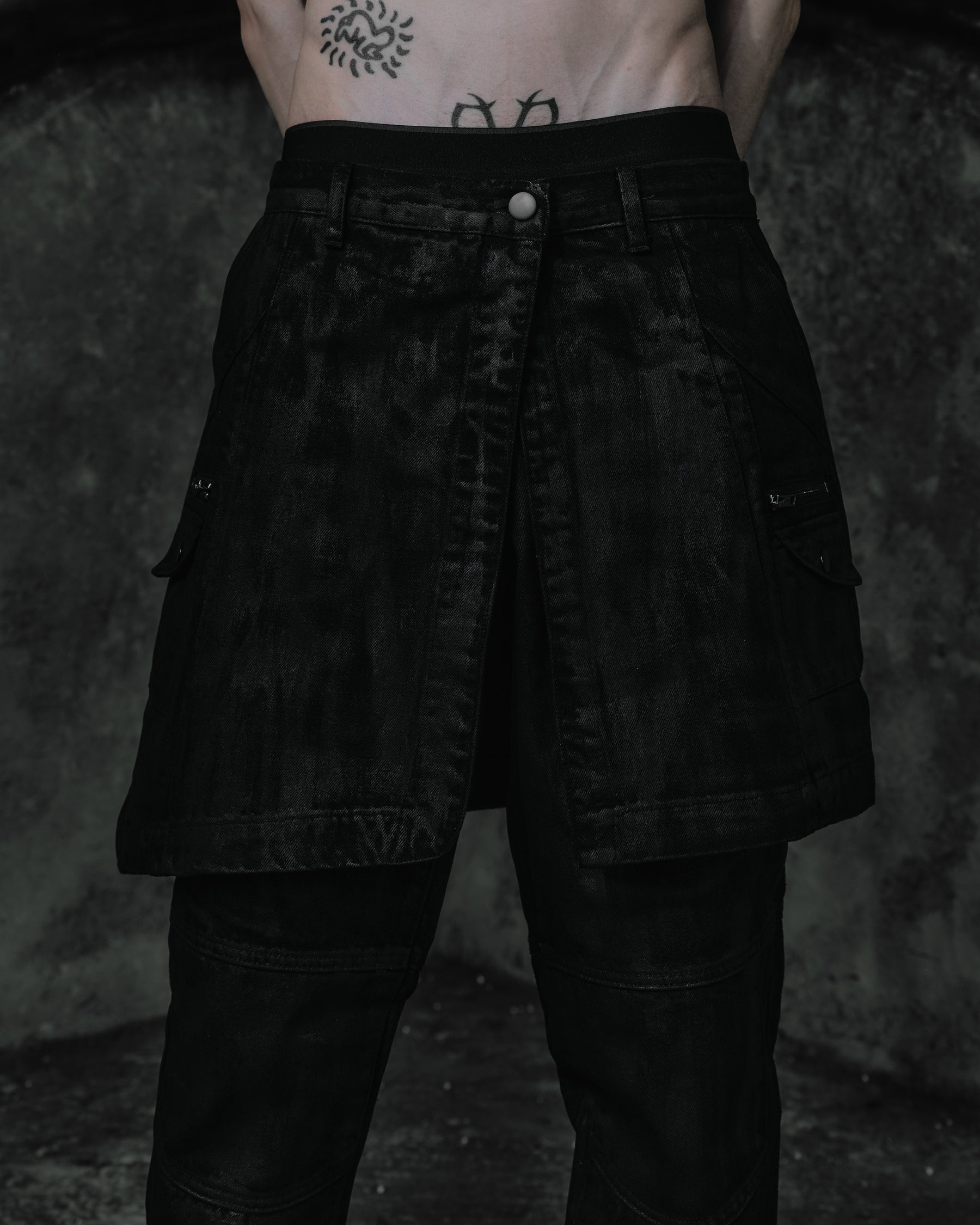 Coated Skirt-Layer Trousers