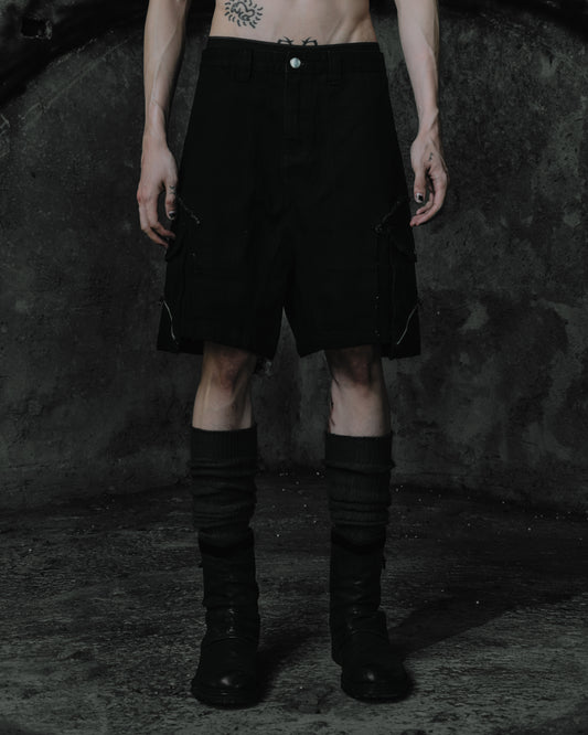 Slanted Zipper Cargo Shorts