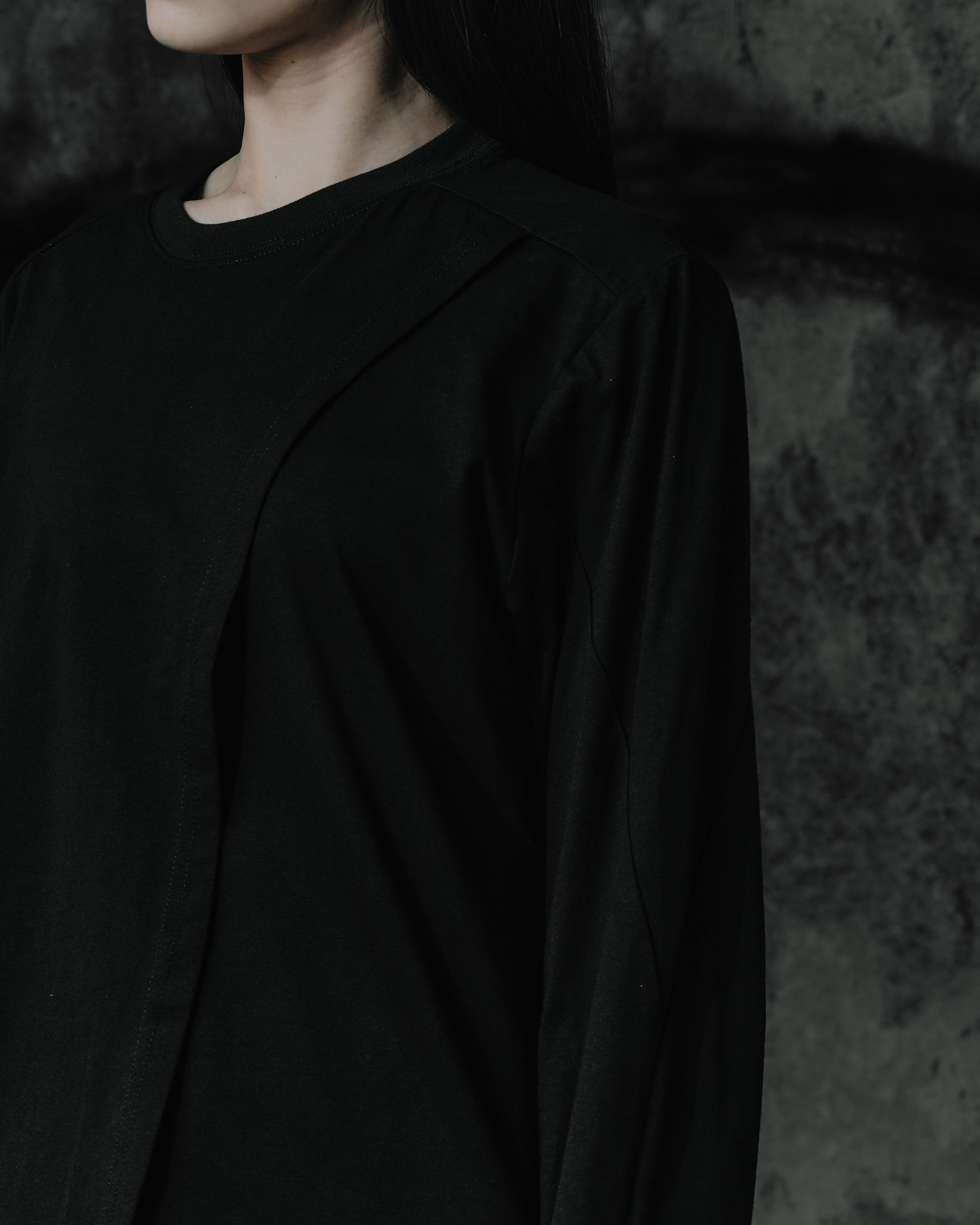 Long-Sleeve Top with Cape Panel