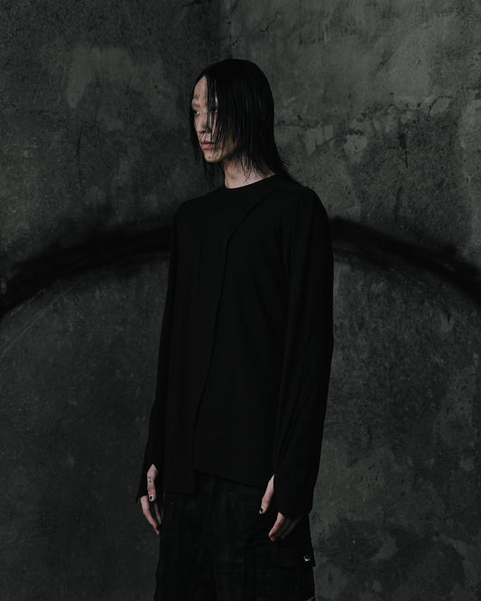 Long-Sleeve Top with Cape Panel