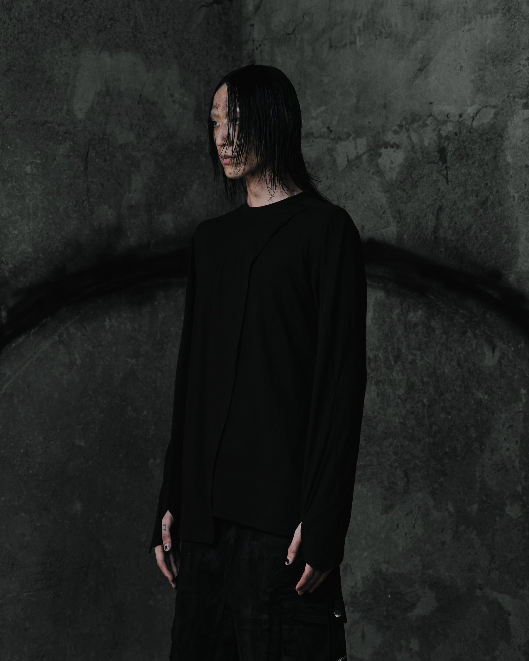 Long-Sleeve Top with Cape Panel