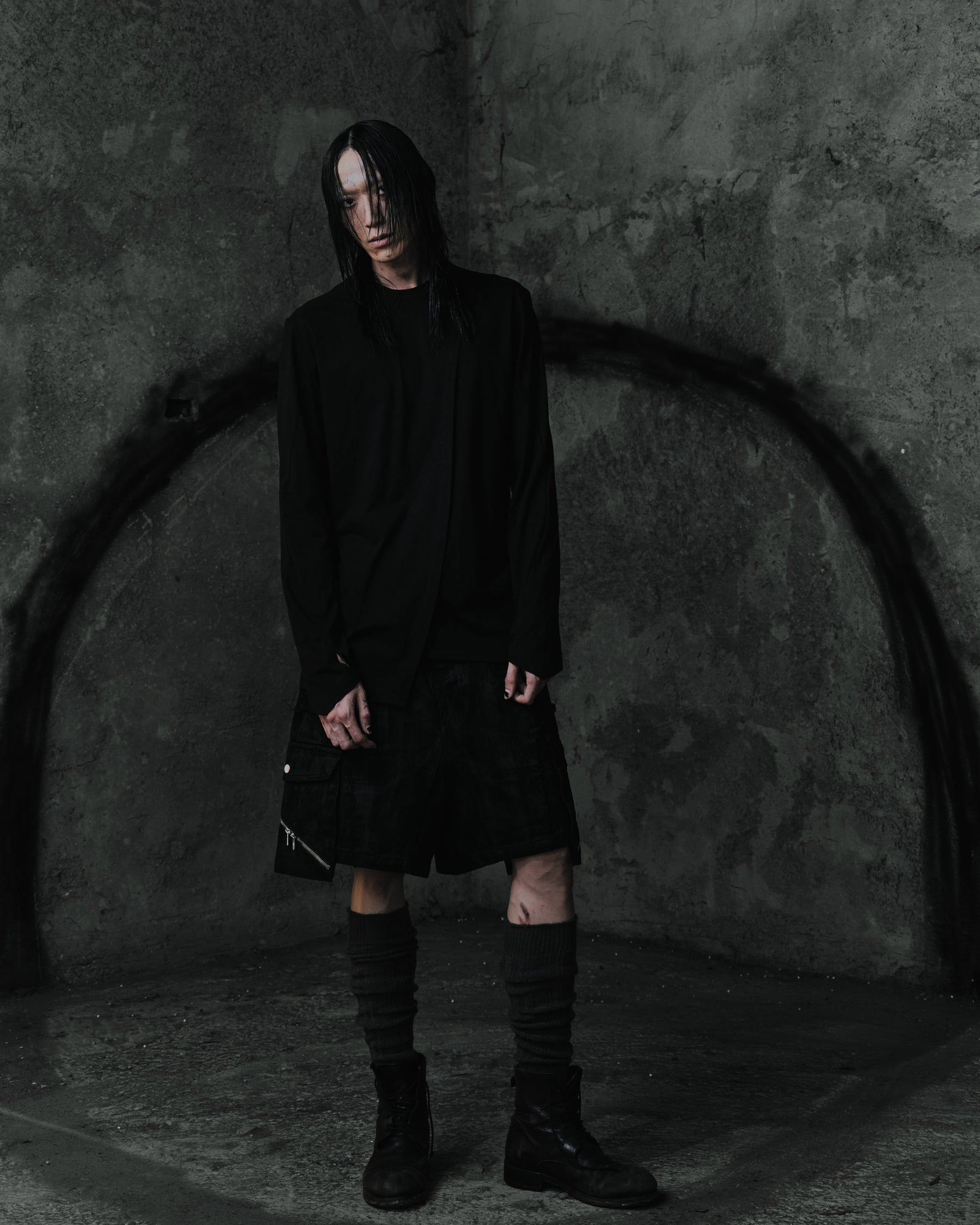 Long-Sleeve Top with Cape Panel